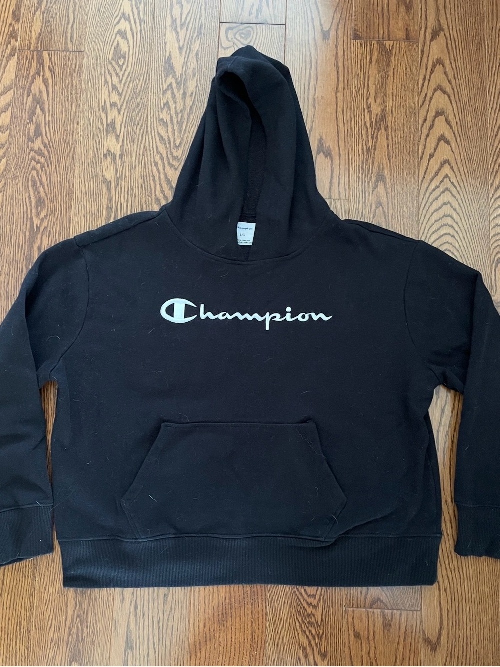 Champion Black Pullover Hoodie with White Script